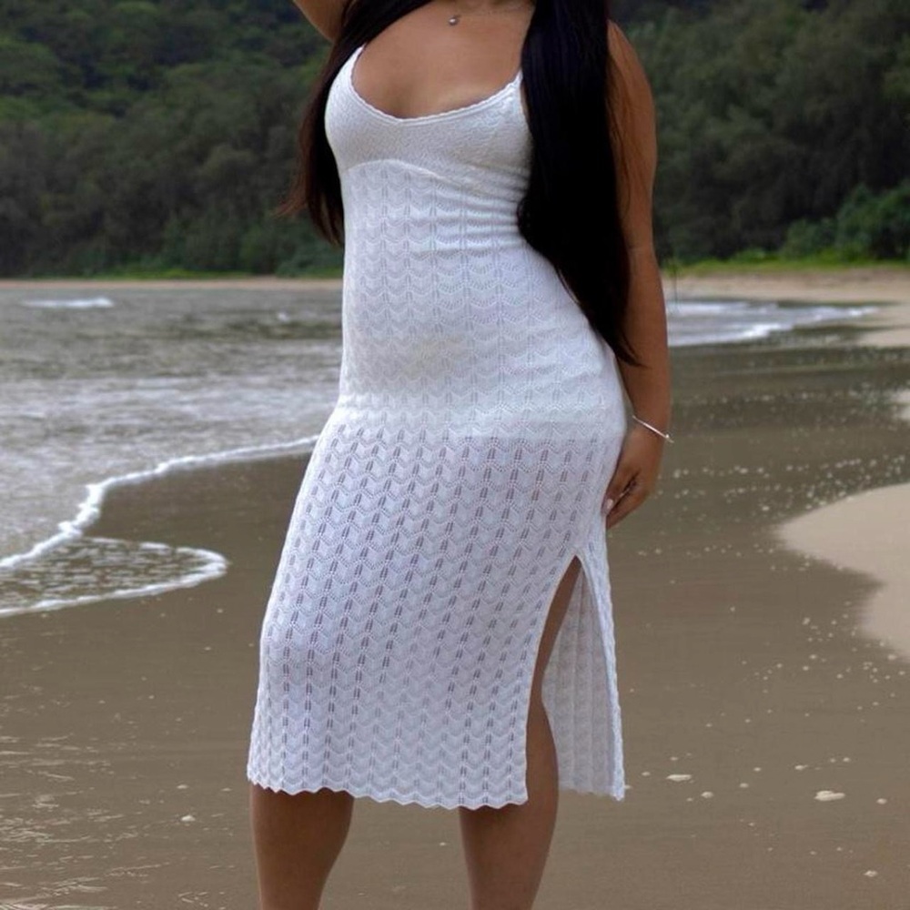 Hollister White Sleeveless Knit Midi Dress